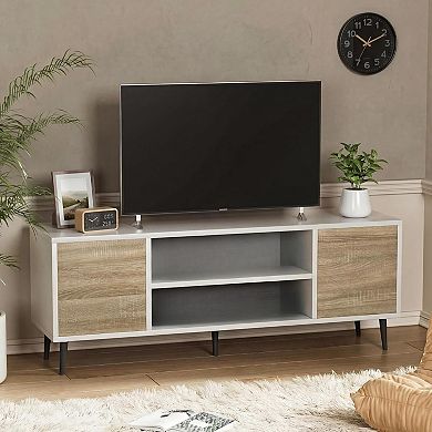 ZUQIETA Modern 65"TV Stand-Retro Media Console with Storage Cabinets&Shelves, White