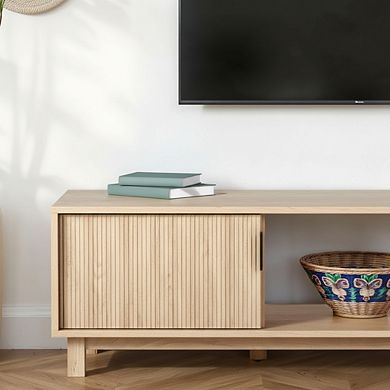 ZUQIETA Fluted TV Stand for 65" TVs, Coastal Oak Finish, 58" Wide