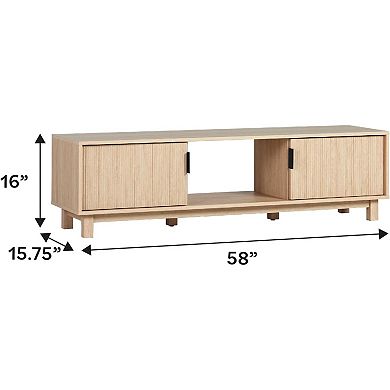 ZUQIETA Fluted TV Stand for 65" TVs, Coastal Oak Finish, 58" Wide