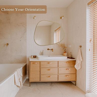 Irregular Asymmetrical Gold Mirror 32x24" for Bathroom, Bedroom, Living Room Decor