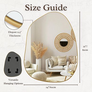 Irregular Asymmetrical Gold Mirror 32x24" for Bathroom, Bedroom, Living Room Decor
