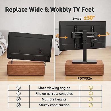 Universal Swivel TV Stand Base for 32-70" TVs, Height Adjustable, Tilt, Tempered Glass, 88 lbs Max