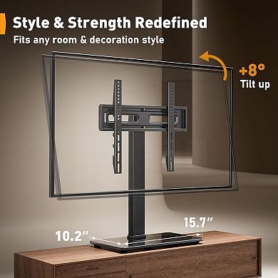 Universal Swivel TV Stand Base for 32-70" TVs, Height Adjustable, Tilt, Tempered Glass, 88 lbs Max
