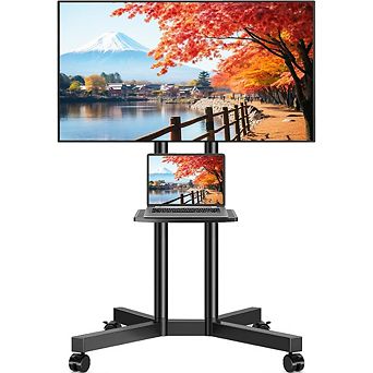 ZUQIETA Mobile Dual-Screen Station - Rolling Stand with Laptop Shelf for 32-75” TVs