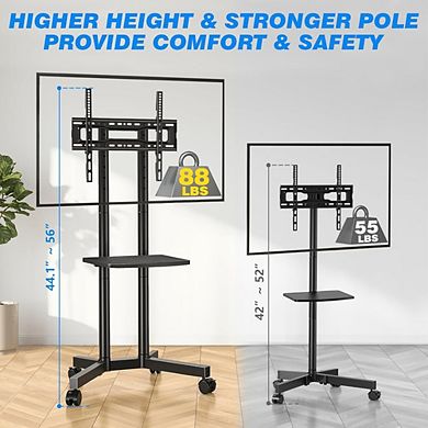 ZUQIETA Mobile Dual-Screen Station - Rolling Stand with Laptop Shelf for 32-75” TVs