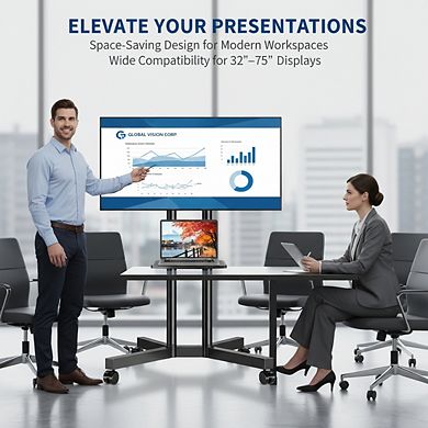 ZUQIETA Mobile Dual-Screen Station - Rolling Stand with Laptop Shelf for 32-75” TVs