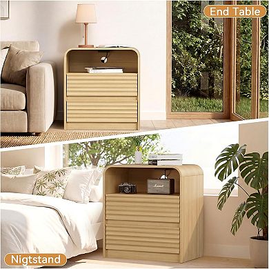 ZUQIETA Modern Nightstand Set of 2 with Charging Station & Drawers, 23.6" Bedside Table