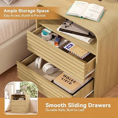 ZUQIETA Modern Nightstand Set of 2 with Charging Station & Drawers, 23.6" Bedside Table