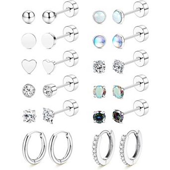 ZUQIETA Flat Back Earring Stack Set - Small Studs & Hoops for Cartilage Piercing