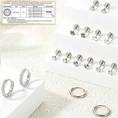 ZUQIETA Flat Back Earring Stack Set - Small Studs & Hoops for Cartilage Piercing