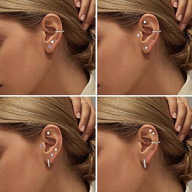 ZUQIETA Flat Back Earring Stack Set - Small Studs & Hoops for Cartilage Piercing
