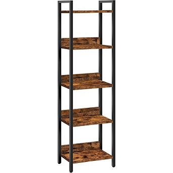 ZUQIETA 5 tier Space-Saving Bookcase - Tall Storage Organizer for Small Rooms, Rustic Brown/Black