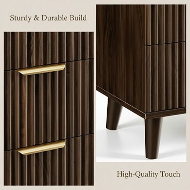 ZUQIETA Walnut Fluted Nightstand Set of 2 with Charging Station & 3 Drawers, 20" Tall