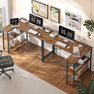47" L Shaped Desk for Home Office or Gaming, Reversible Storage Shelves, Rustic Brown