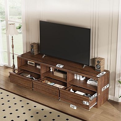 ZUQIETA 70"Mid-Century TV Stand with Storage Drawer&Open Shelves,Vintage Media Console