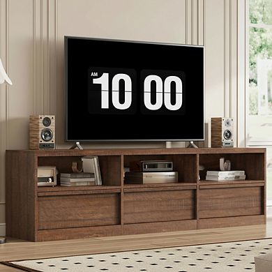 ZUQIETA 70"Mid-Century TV Stand with Storage Drawer&Open Shelves,Vintage Media Console