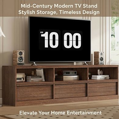 ZUQIETA 70"Mid-Century TV Stand with Storage Drawer&Open Shelves,Vintage Media Console
