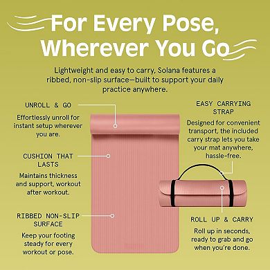 Extra Thick 1/2in Non-Slip Exercise Mat, 72x24in, BPA Free, Easy Clean