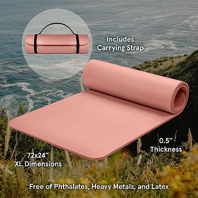 Extra Thick 1/2in Non-Slip Exercise Mat, 72x24in, BPA Free, Easy Clean