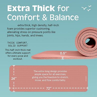 Extra Thick 1/2in Non-Slip Exercise Mat, 72x24in, BPA Free, Easy Clean