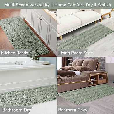 Plush Shaggy Bathroom Runner Extra Long Chenille Non Slip Soft