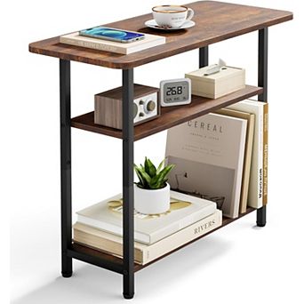 3 tier Rustic Brown End Table: Compact, Sturdy, with Wide Storage for Living Room, Bedroom