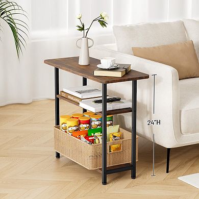 3-Tier Rustic Brown End Table: Compact, Sturdy, with Wide Storage for Living Room, Bedroom