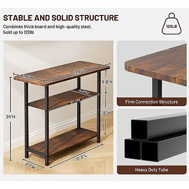 3-Tier Rustic Brown End Table: Compact, Sturdy, with Wide Storage for Living Room, Bedroom