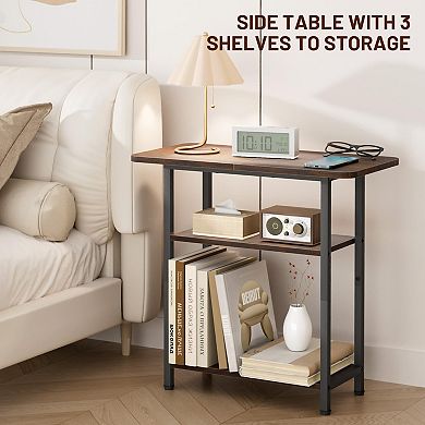 3-Tier Rustic Brown End Table: Compact, Sturdy, with Wide Storage for Living Room, Bedroom
