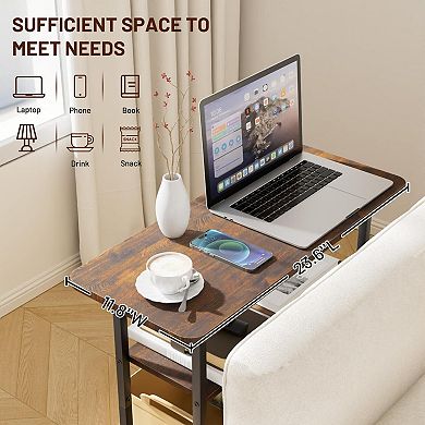 3-Tier Rustic Brown End Table: Compact, Sturdy, with Wide Storage for Living Room, Bedroom