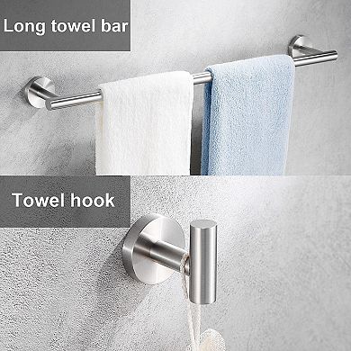 6 Piece Brushed Nickel Bathroom Hardware Set: Towel Bars, Hooks, Ring, Toilet Paper Holder