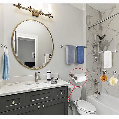 6 Piece Brushed Nickel Bathroom Hardware Set: Towel Bars, Hooks, Ring, Toilet Paper Holder