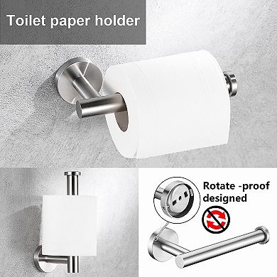 6 Piece Brushed Nickel Bathroom Hardware Set: Towel Bars, Hooks, Ring, Toilet Paper Holder