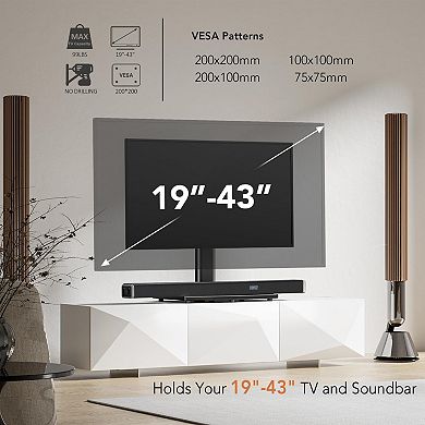 Universal Swivel TV/Table Top Stand, 19-43" TVs, 90° Swivel, 4-Height Adjustment, 99Lbs Capacity