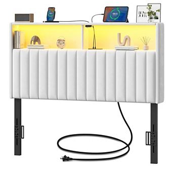 Adjustable Height, USB/Type-C Port, 60K LED Color Options, Twin Size Velvet Headboard with Storage