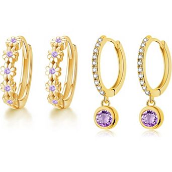 ZUQIETA Floral CZ Huggie Hoops - 14K Gold Plated, Hypoallergenic Earrings for Women