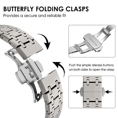 Adjustable Stainless Steel Apple Watch Band for 42-49mm Models: Easy Fit, Fold Clasp, 18m Warranty