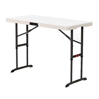 4-Foot Adjustable Folding Table: Almond Color, UV-Protected HDPE, Powder Coated Steel