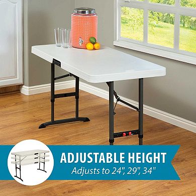 4-Foot Adjustable Folding Table: Almond Color, UV-Protected HDPE, Powder Coated Steel