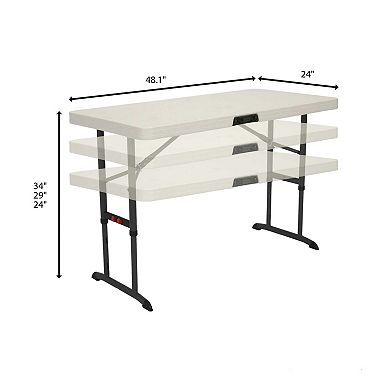 4-Foot Adjustable Folding Table: Almond Color, UV-Protected HDPE, Powder Coated Steel