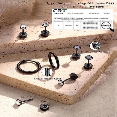 ZUQIETA 20G Steel Flat Backs - Hypoallergenic Earrings for Sensitive Ears