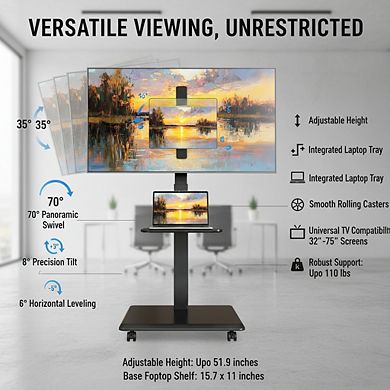 ZUQIETA Pro Mobile TV Stand - Full Tilt/Swivel/Level & Hidden Cable Management for 32-75” TVs
