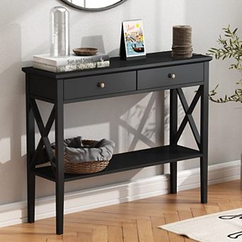 Sturdy Narrow Console Table with Drawers for Entryway, Hallway, Living Room