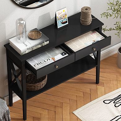 Sturdy Narrow Console Table with Drawers for Entryway, Hallway, Living Room