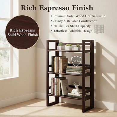 ZUQIETA Student Folding Bookcase - 3-Shelf Compact Desk Organizer, 20.75" Wide, Espresso