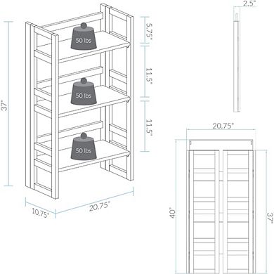 ZUQIETA Student Folding Bookcase - 3-Shelf Compact Desk Organizer, 20.75" Wide, Espresso