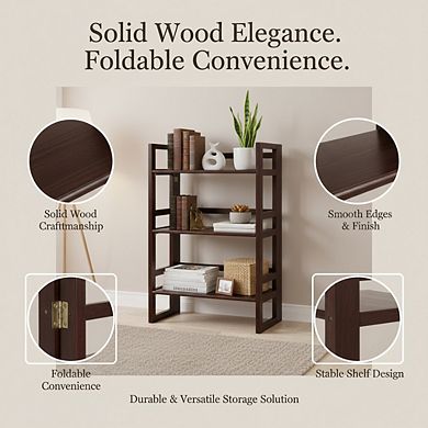 ZUQIETA Student Folding Bookcase - 3-Shelf Compact Desk Organizer, 20.75" Wide, Espresso