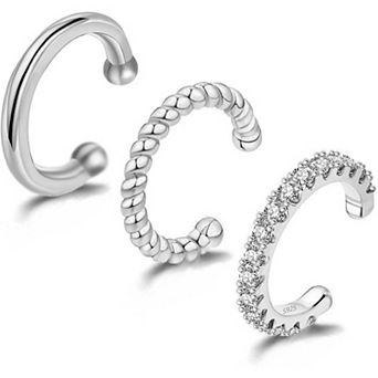 ZUQIETA 3 pc No-Piercing Ear Cuff Set - Clip On Gold & Silver Cuffs, Unisex Gift