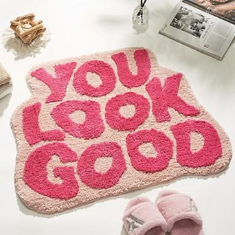 Cute Pink Bathroom Rug with Fun Message: Soft, Non-Slip, Machine Washable, Perfect for Home Decor
