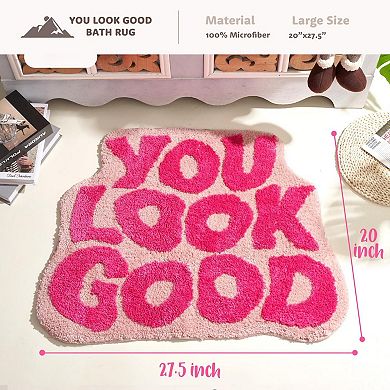 Cute Pink Bathroom Rug with Fun Message: Soft, Non-Slip, Machine Washable, Perfect for Home Decor